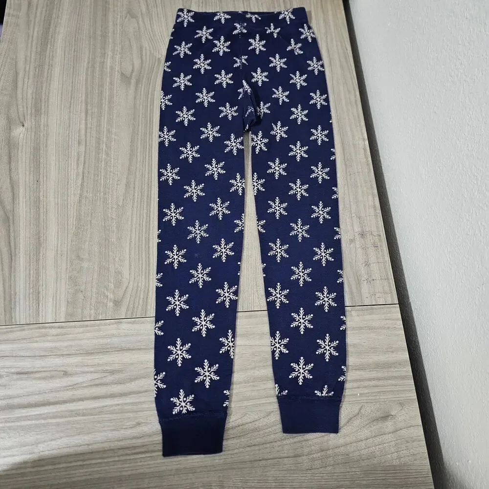 Hanna Andersson Pajama Set Dark Blue White Snowflake 6-7 Christmas Winter